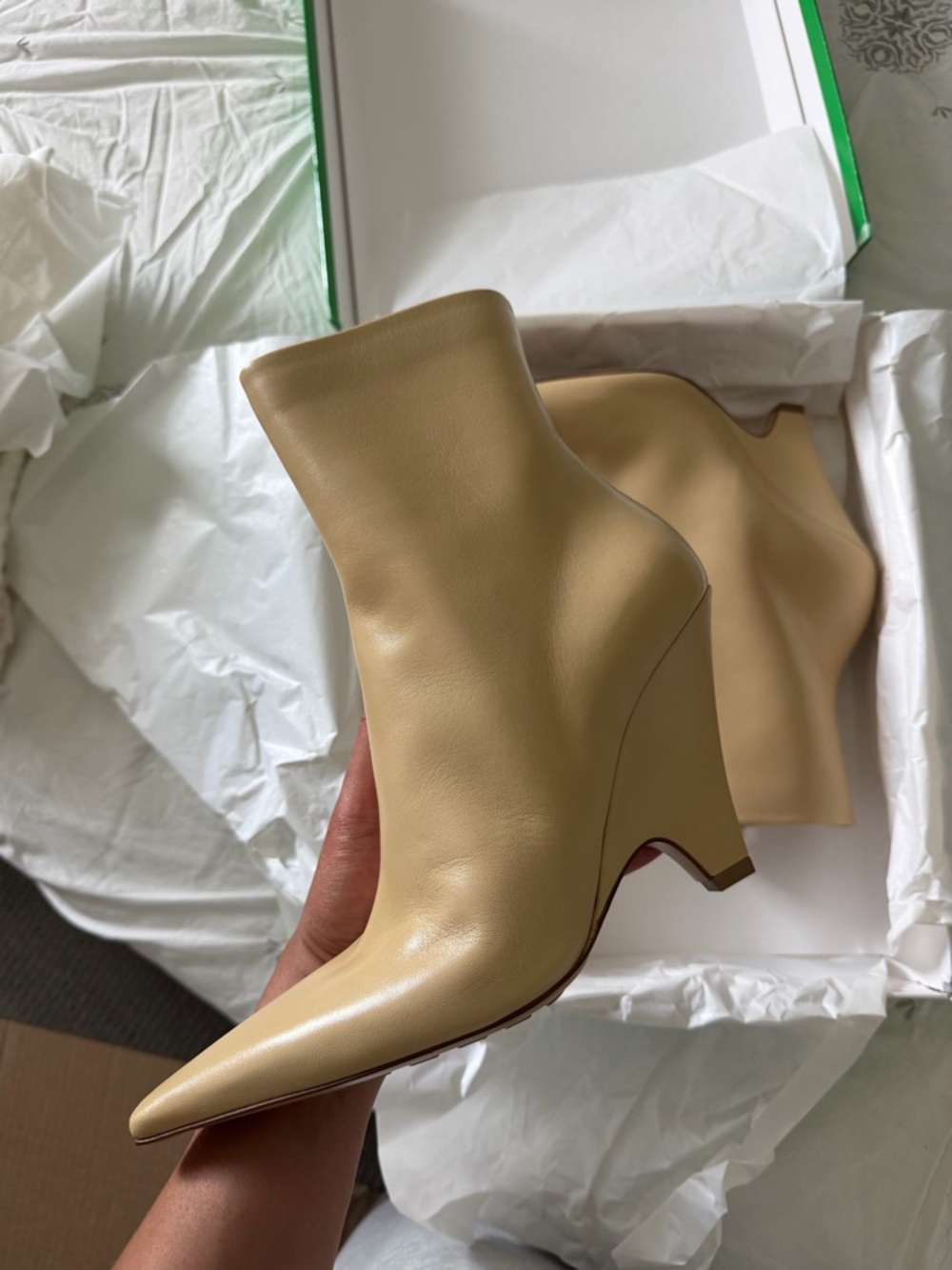 Bottega Veneta Beige Wedge Ankle Boots - Picture 3 of 5